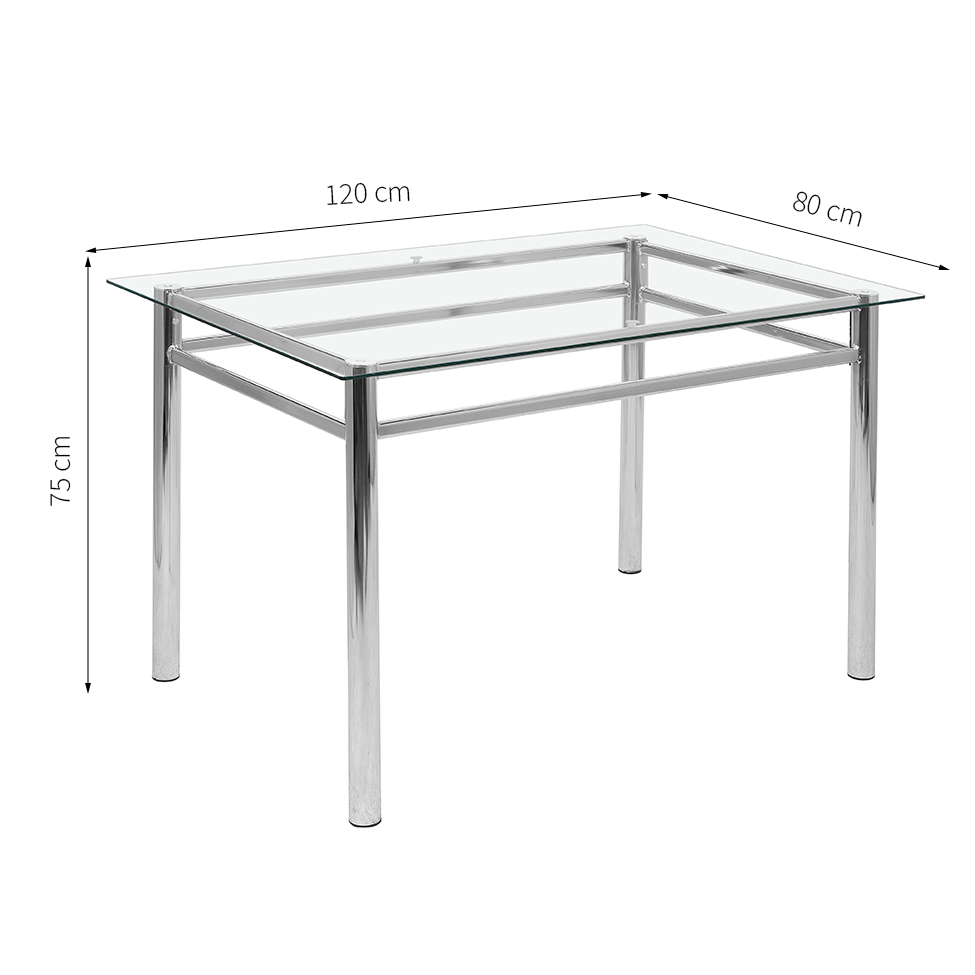 Mesa de Jantar Retangular com Tampo de Vidro Renata Cromada 120 cm