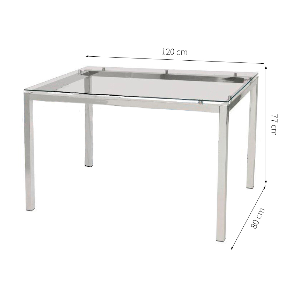 Mesa de Jantar Retangular com Tampo de Vidro Tube Cromada 120 cm