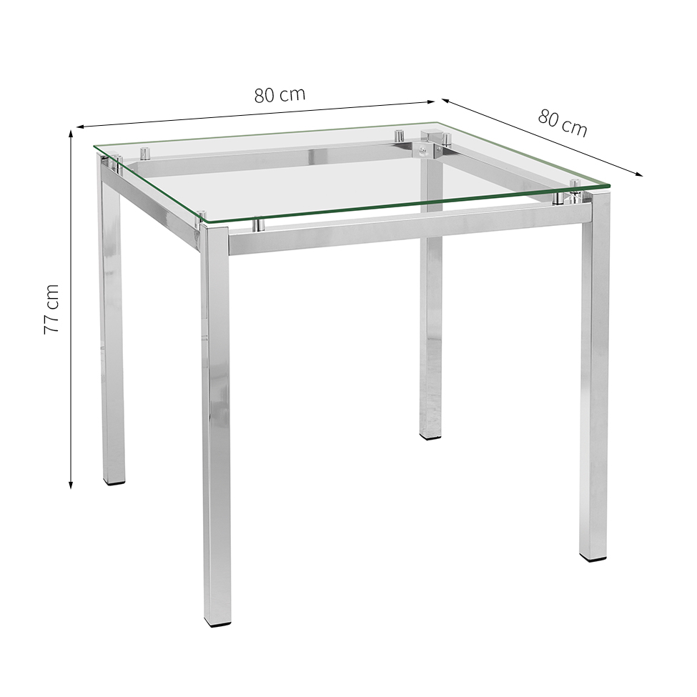Mesa de Jantar Retangular com Tampo de Vidro Tube Cromada 80 cm