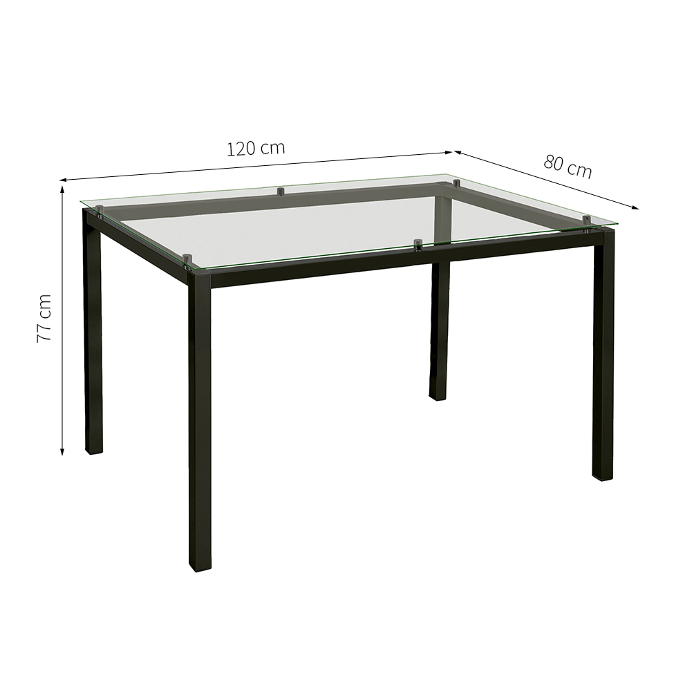 Mesa de Jantar Retangular com Tampo de Vidro Tube Preta 120 cm