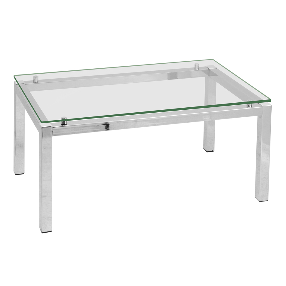Mesa de Centro Retangular Cromada Aço Transparente