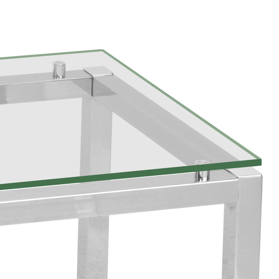 Mesa de Centro Retangular Cromada Aço Transparente