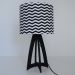 Abajur Base Madeira Preta E Tecido Chevron Preto E Branco