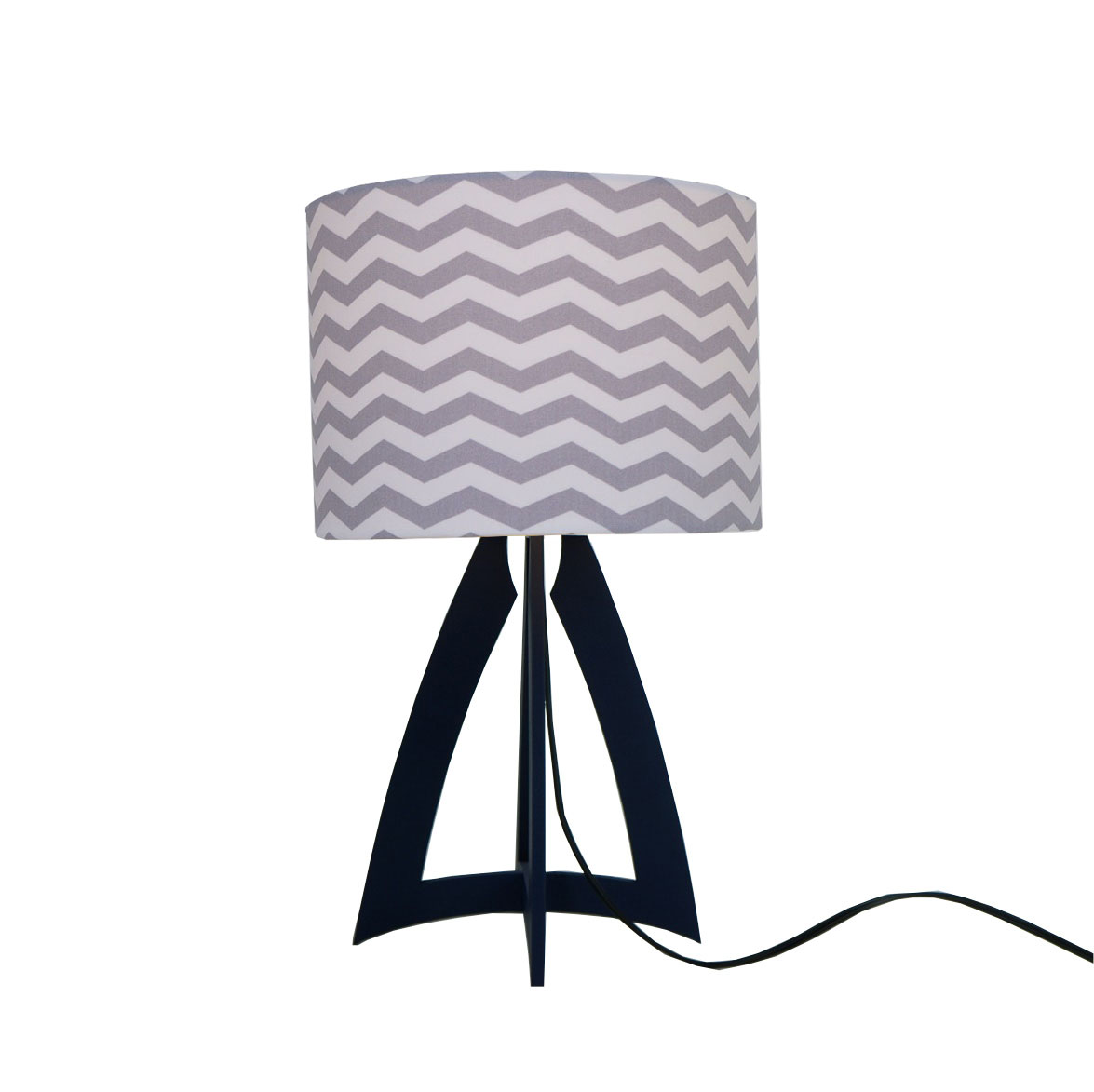 Abajur Chevron Cinza E Branco Com Base Azul Marinho