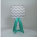 Abajur Chevron Cinza E Branco Com Base Verde Menta
