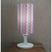Abajur Cilíndrico Base Branca e Cúpula Chevron Rosa, Cinza e Branca Bivolt