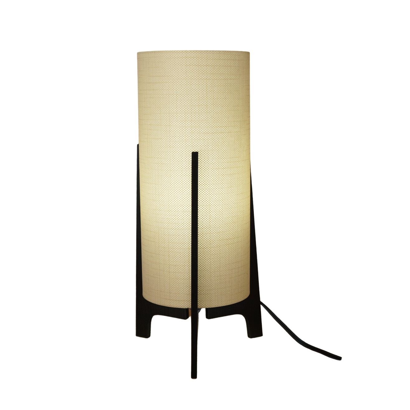 Abajur Tripé Madeira Preta e Cúpula Tecido Dourado 32 cm x 15 cm