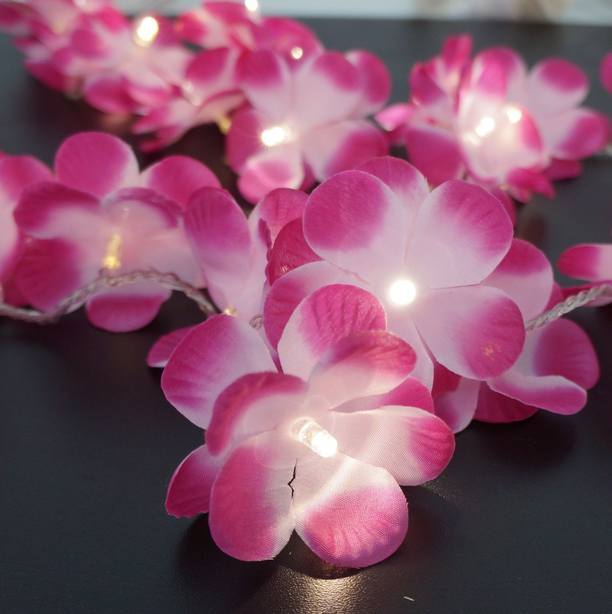Cordão Luminoso Luz de Fada Flor Rosa e Pink Degradê