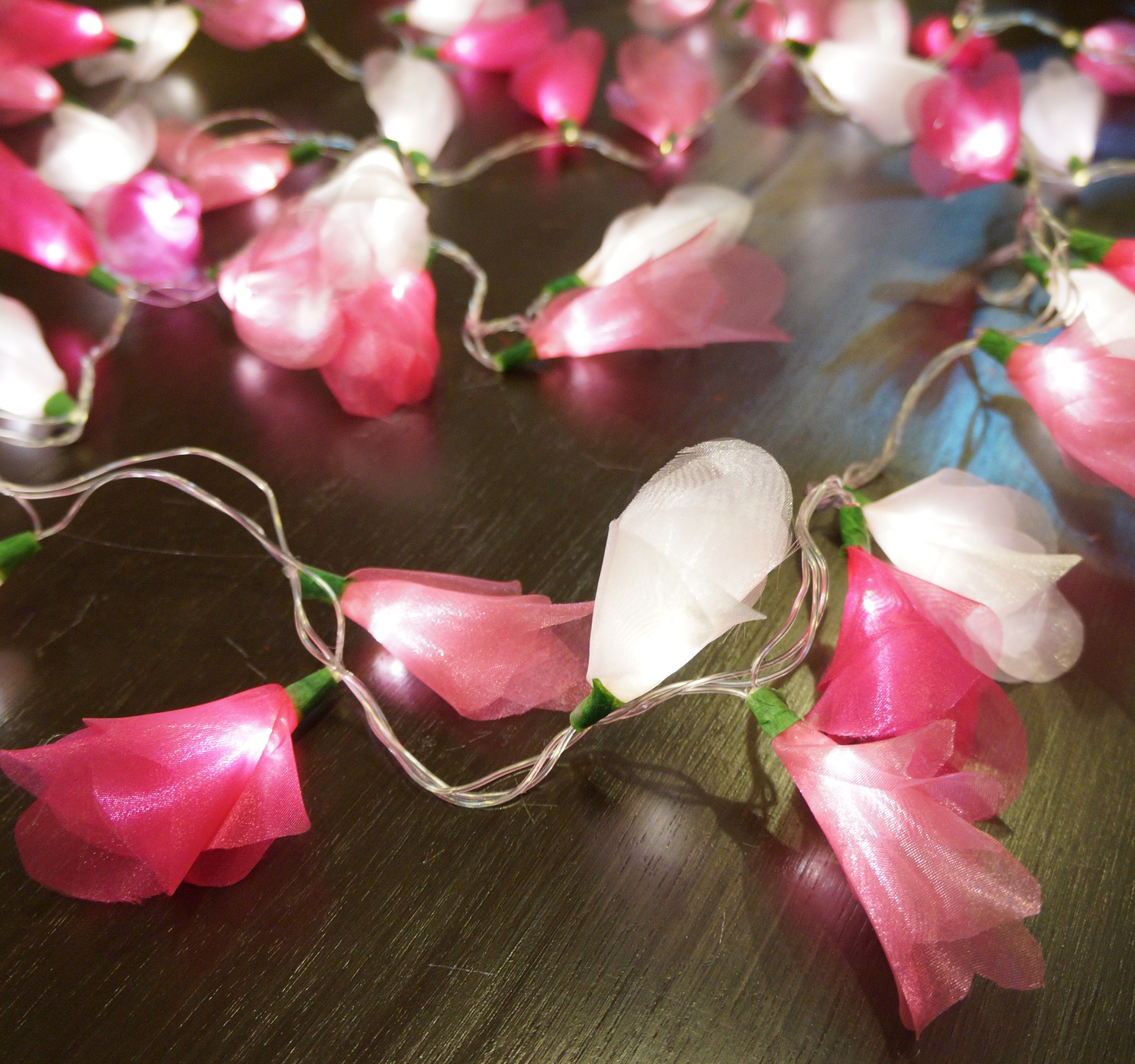 Cordão Luminoso Luz de Fada Organza 3 Tons de Rosa 110v