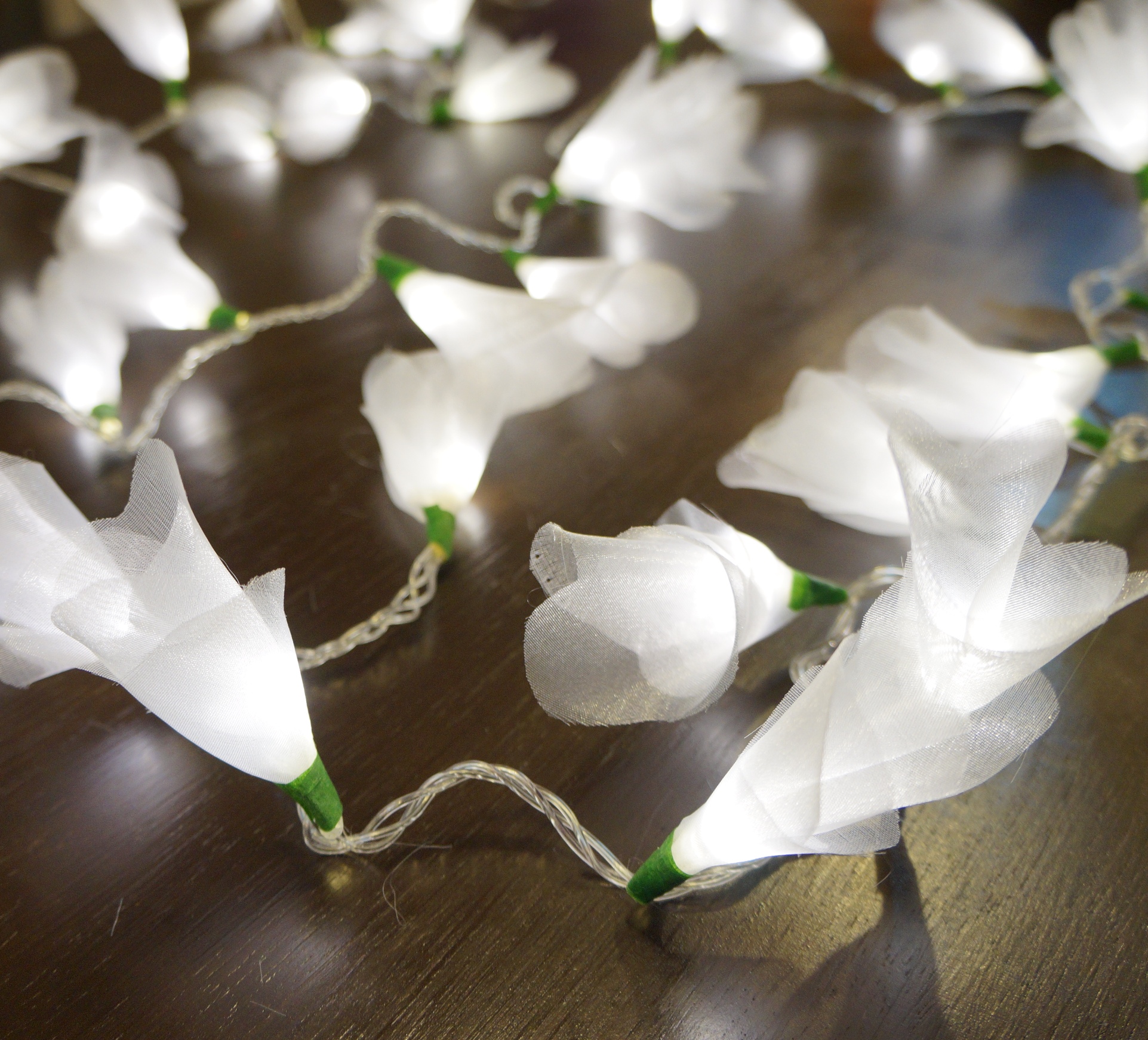Cordão Luminoso Luz de Fada Organza Branca 110v