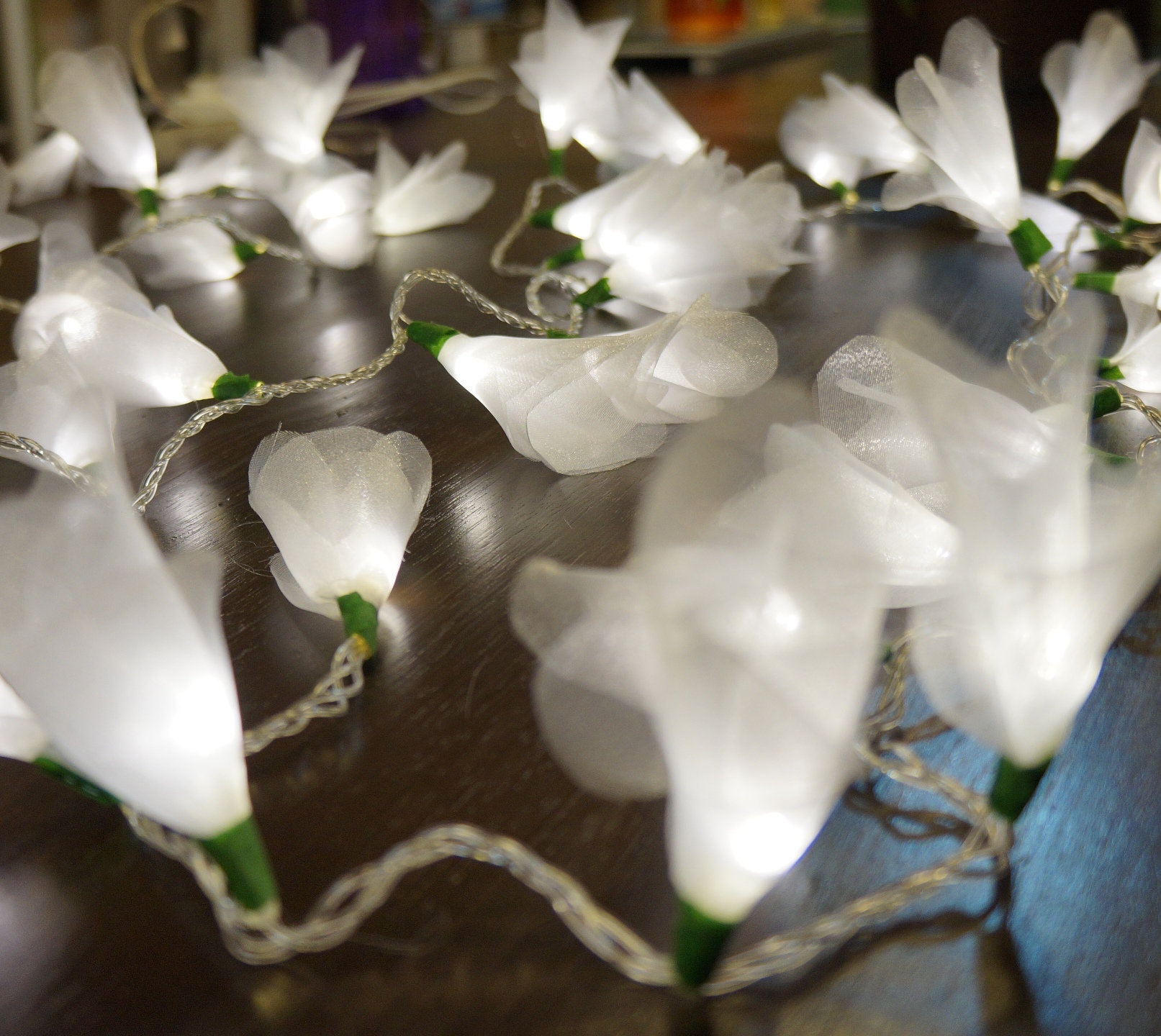 Cordão Luminoso Luz de Fada Organza Branca 110v