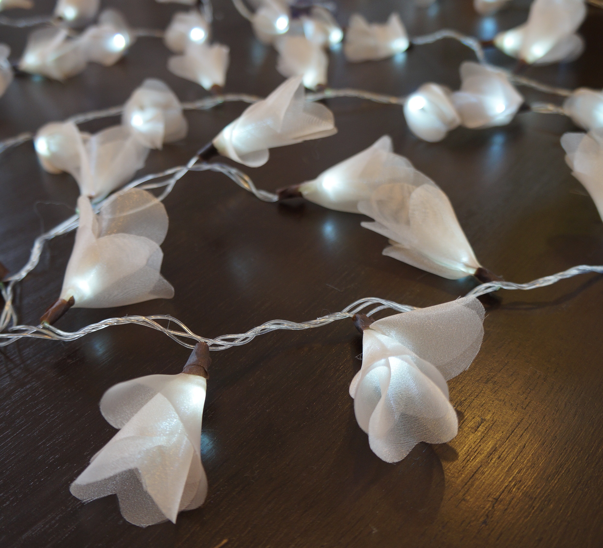 Cordão Luminoso Luz de Fada Organza Champagne