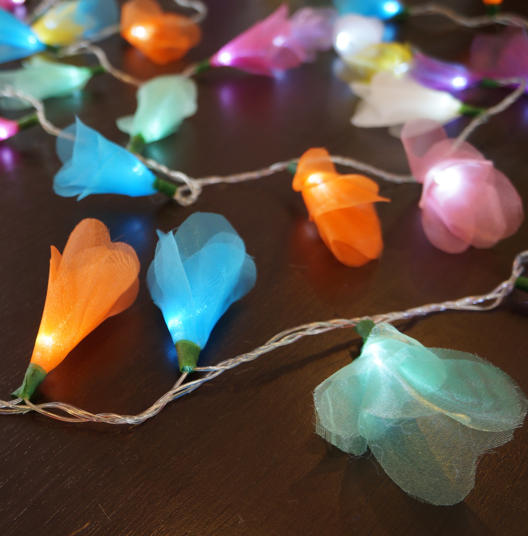 Cordão Luminoso Luz de Fada Organza Colorida 110v