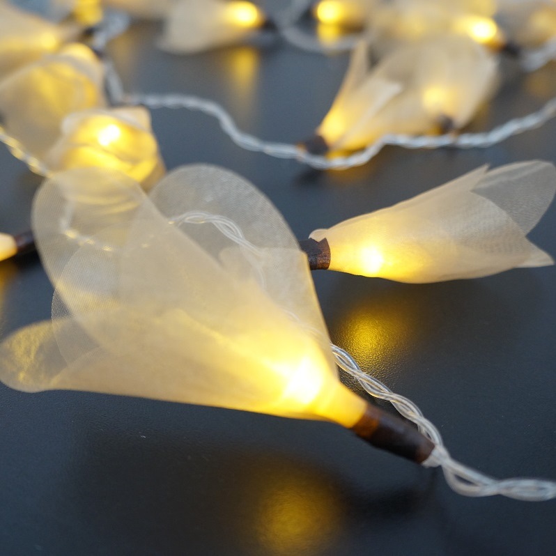 Cordão Luminoso Luz de Fada Organza Dourada 110v