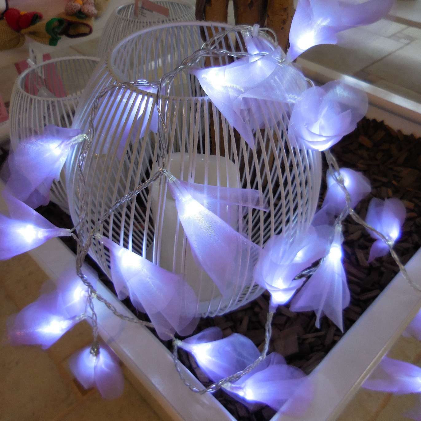 Cordão Luminoso Luz de Fada Organza Lilás 110v