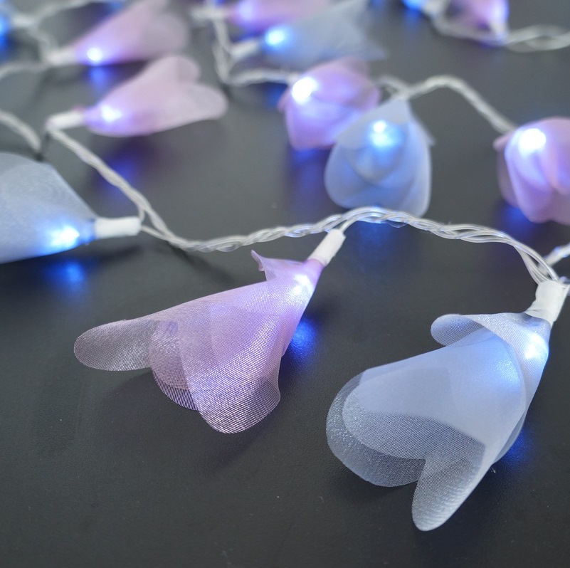 Cordão Luminoso Luz de Fada Organza Rose e Prata 110v