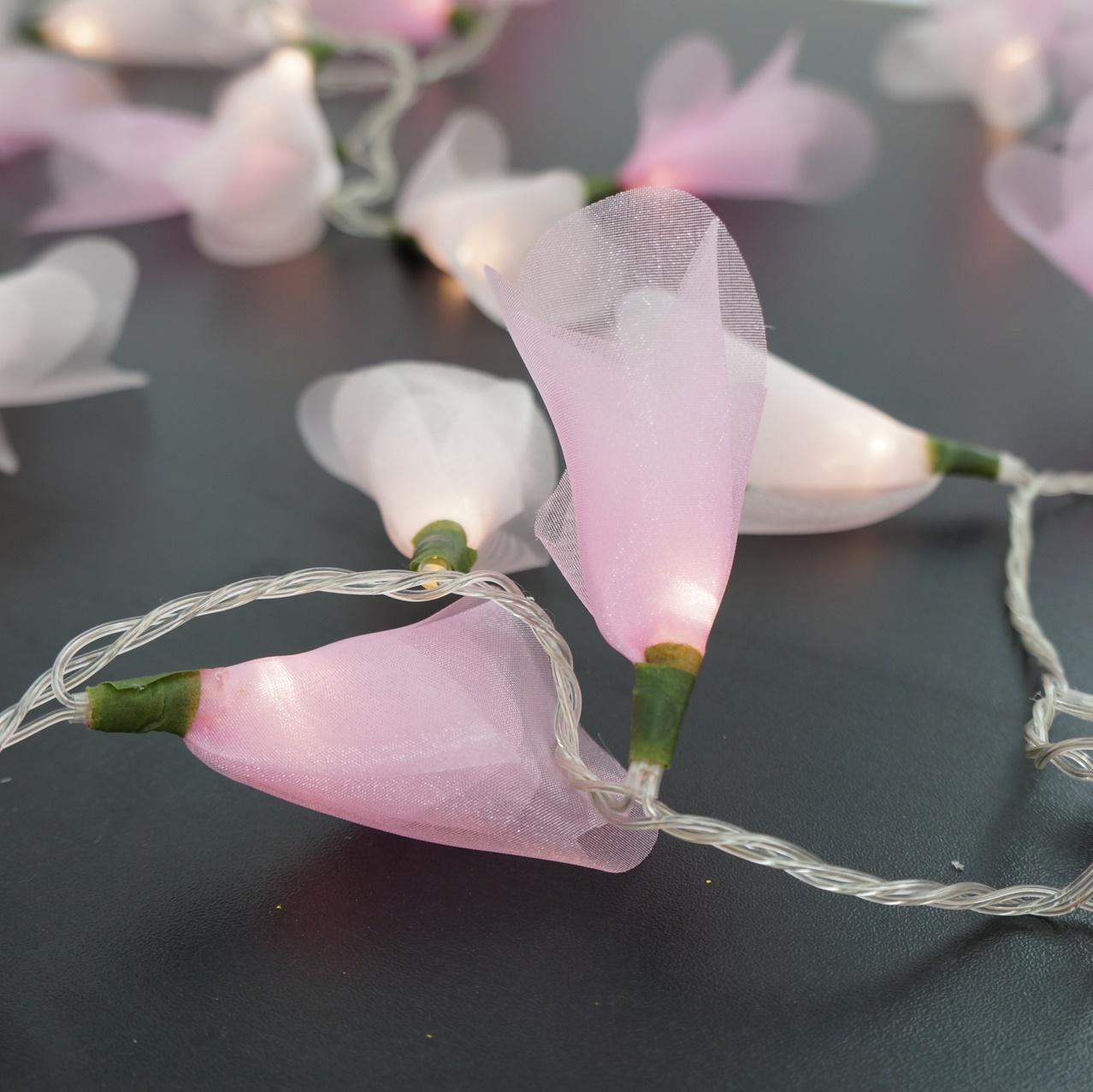 Cordão de Luz - Luz de Fada Flor Organza 2 Tons de Rosa