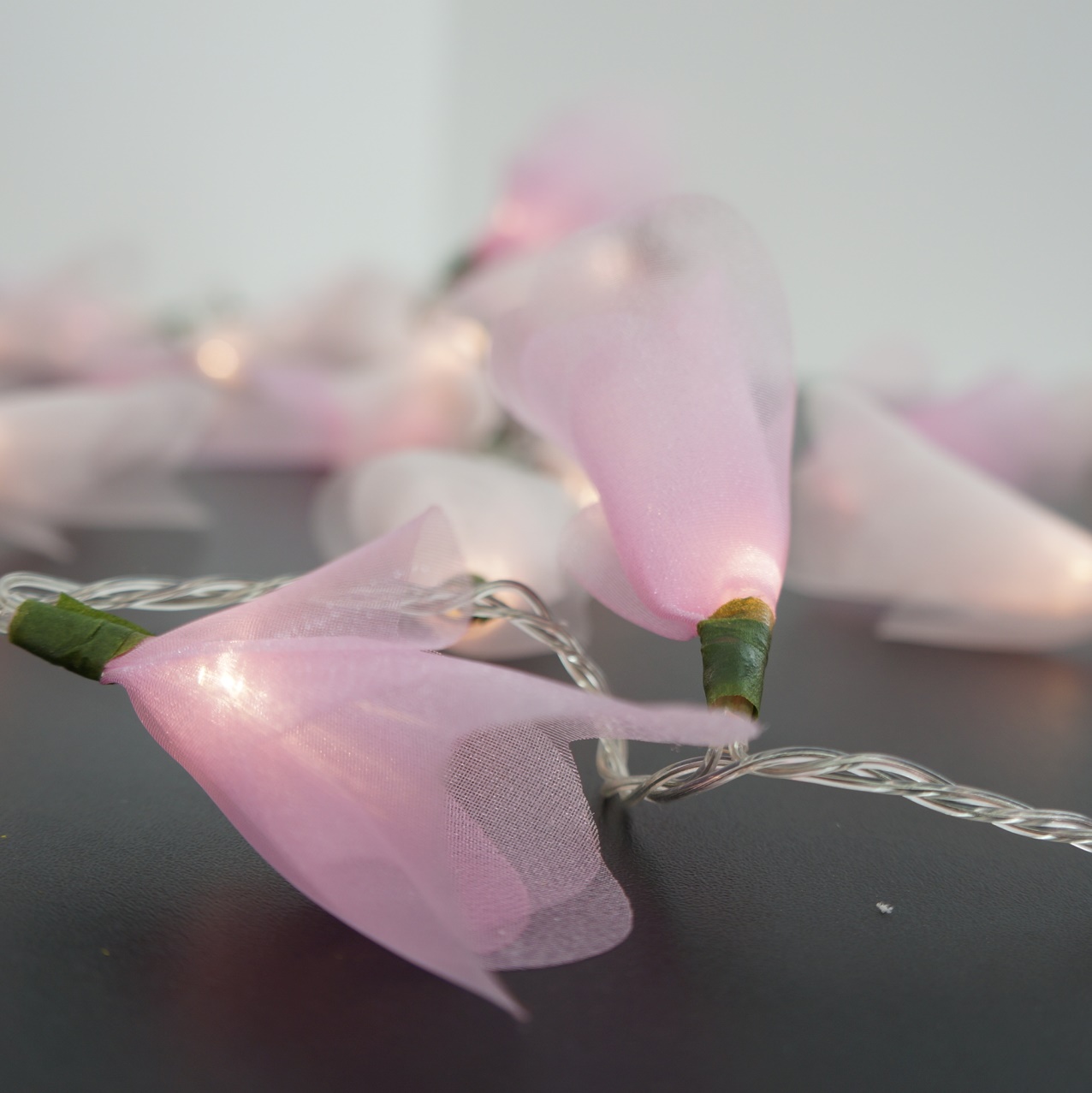 Cordão de Luz - Luz de Fada Flor Organza 2 Tons de Rosa