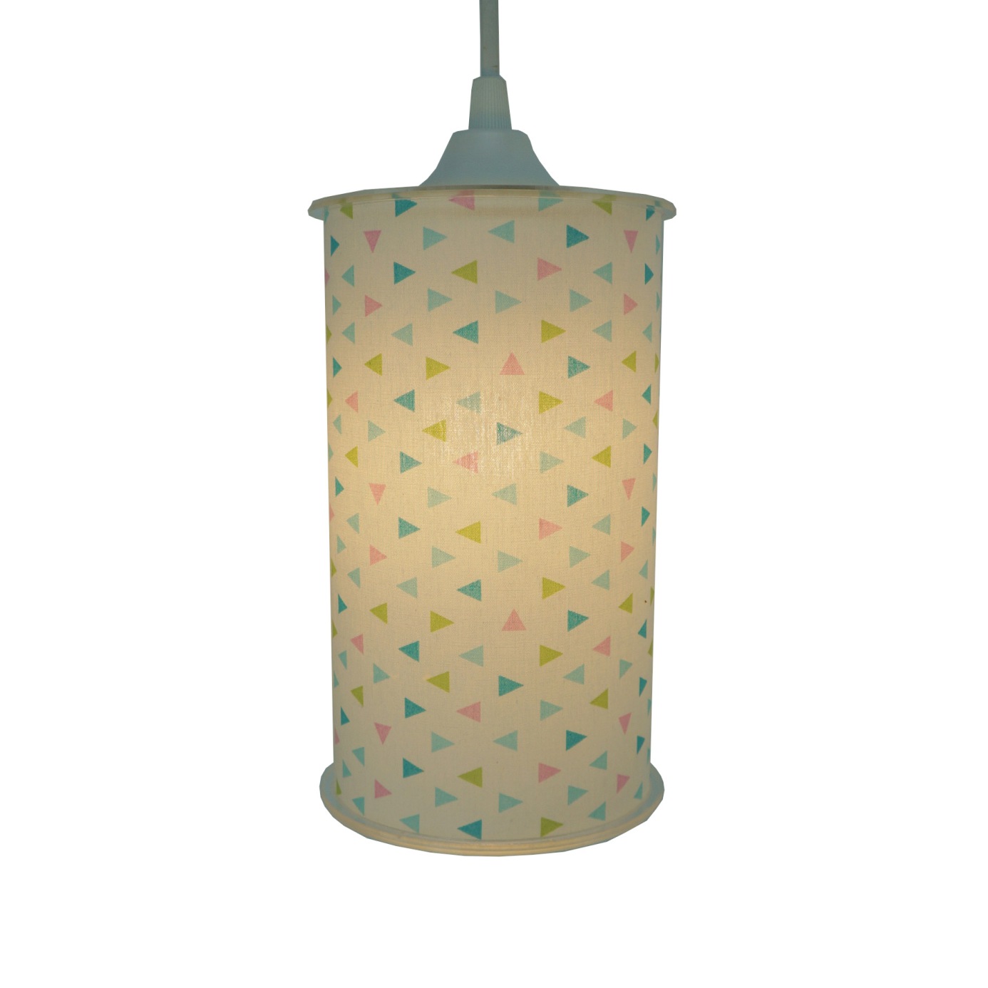 Luminária Pendente Cilíndrica Estampa Mini Triângulos Coloridos
