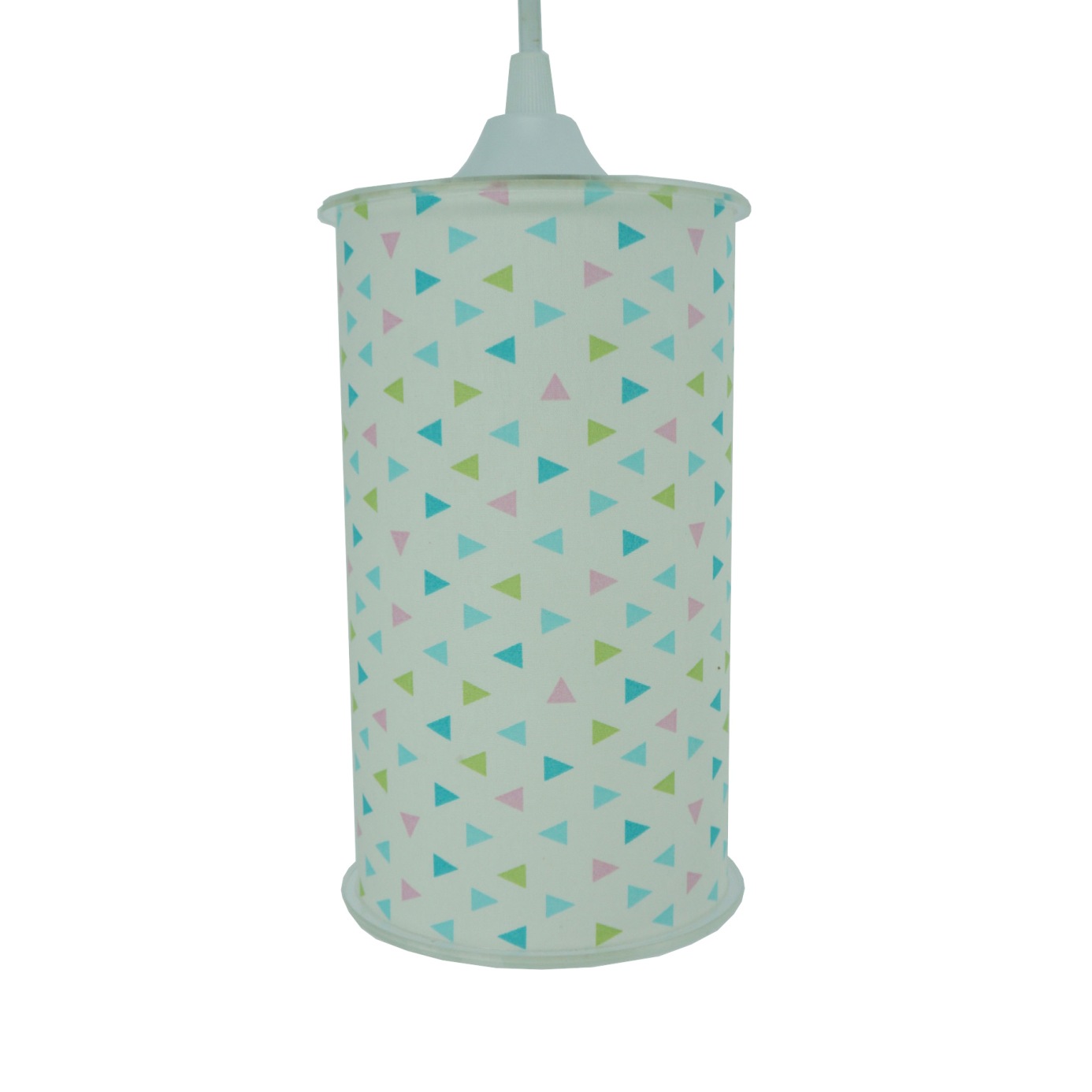 Luminária Pendente Cilíndrica Estampa Mini Triângulos Coloridos