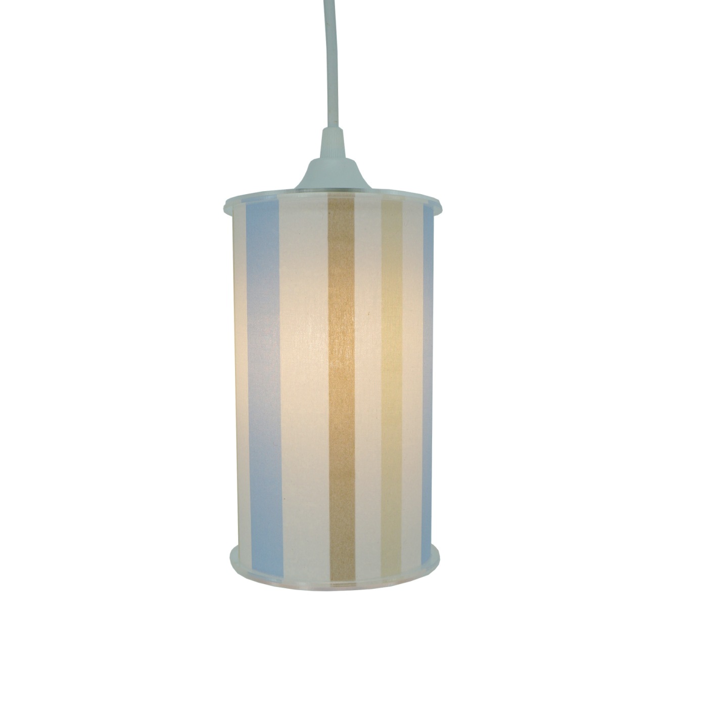 Luminária Pendente Cilíndrica Listrada Azul e Bege
