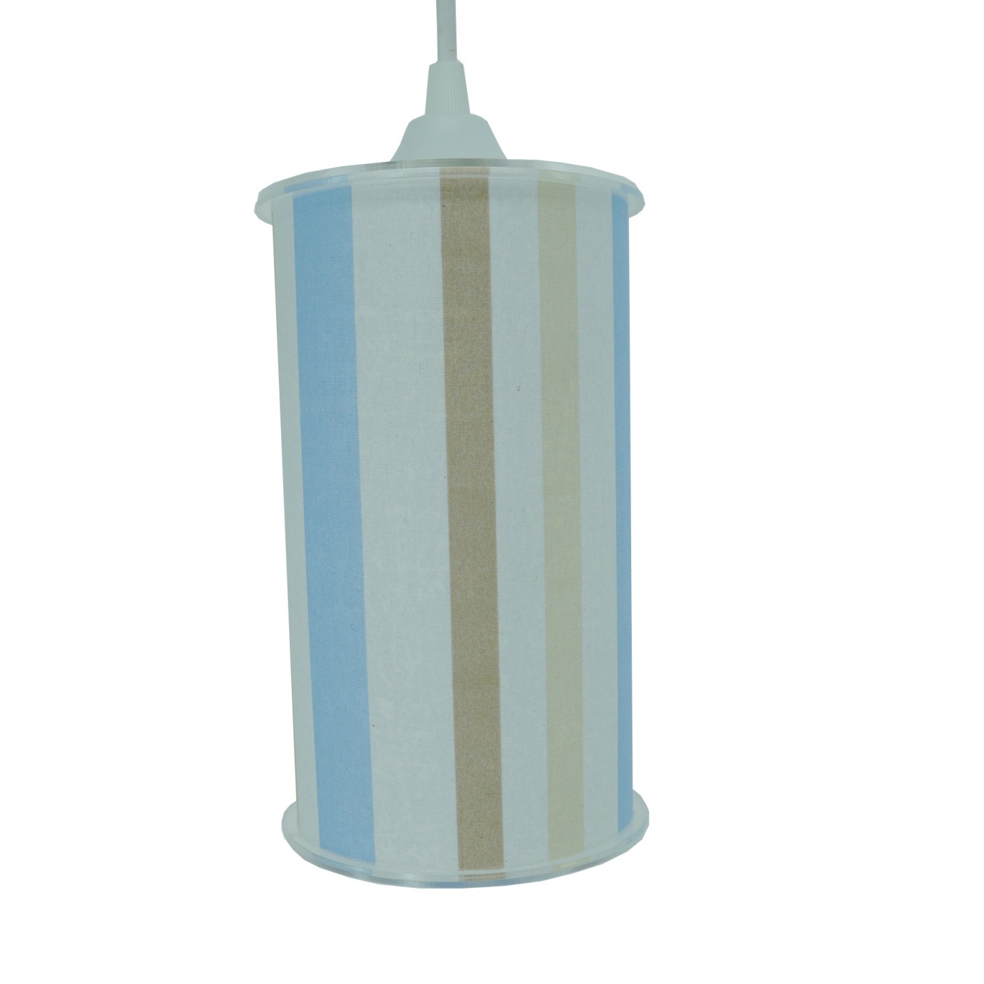 Luminária Pendente Cilíndrica Listrada Azul e Bege