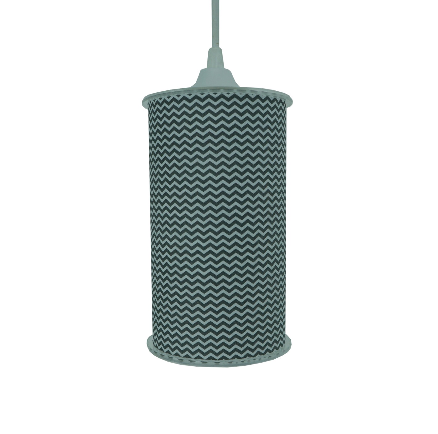 Luminária Pendente Cilíndrica Mini Chevron Branca e Cinza