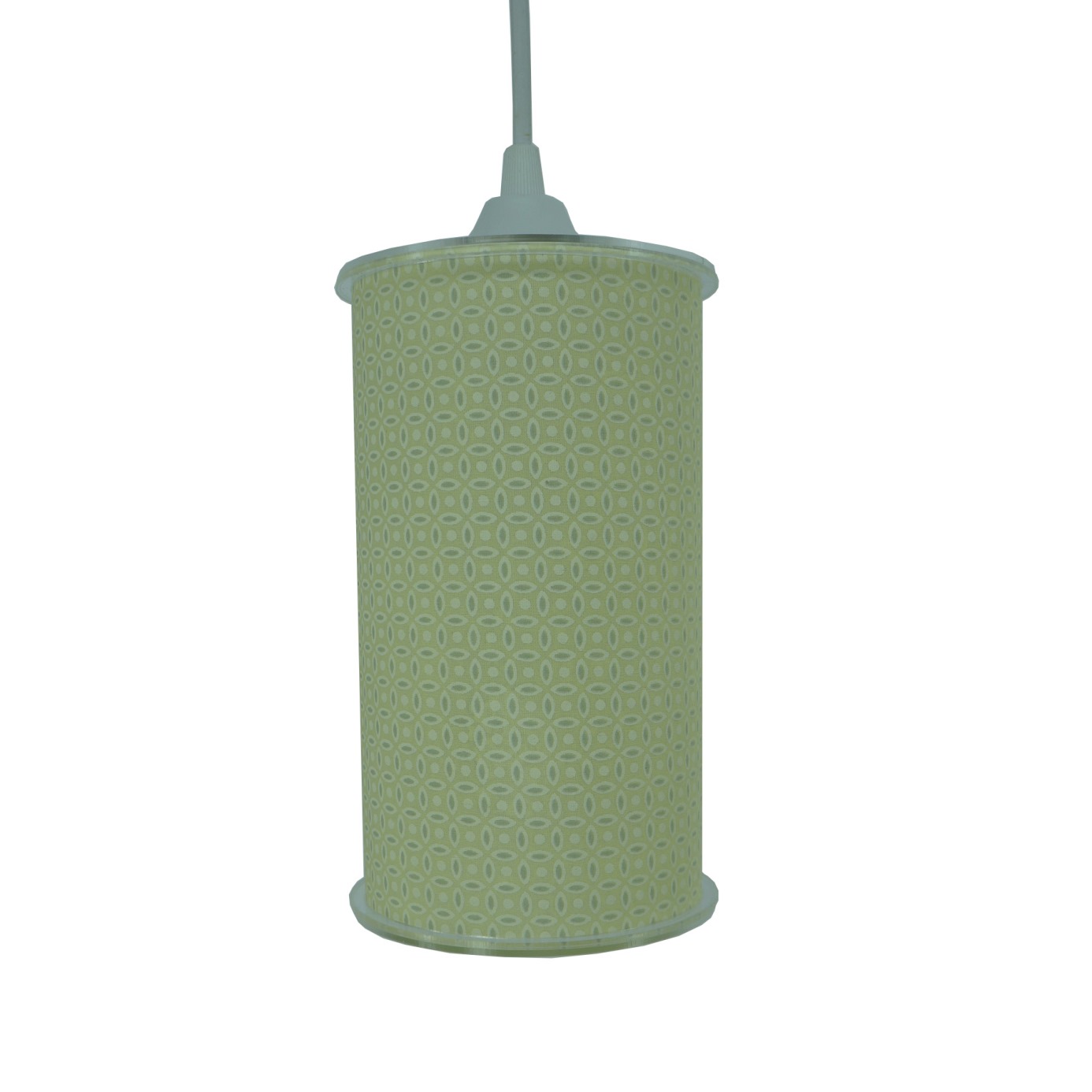 Luminária Pendente Cilíndrica Tecido Arabesco Amarelo