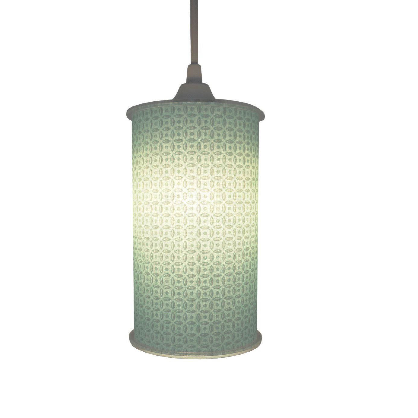 Luminária Pendente Cilíndrica Tecido Arabesco Verde