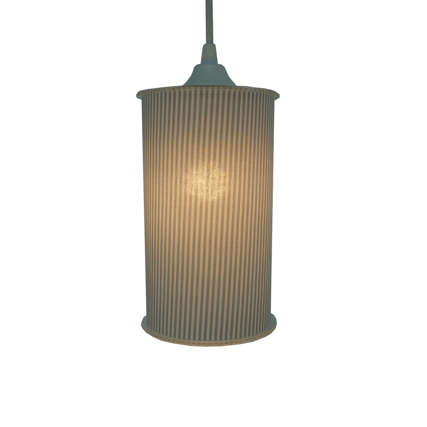Luminária Pendente Cilíndrica Tecido Listrado Cinza e Branco