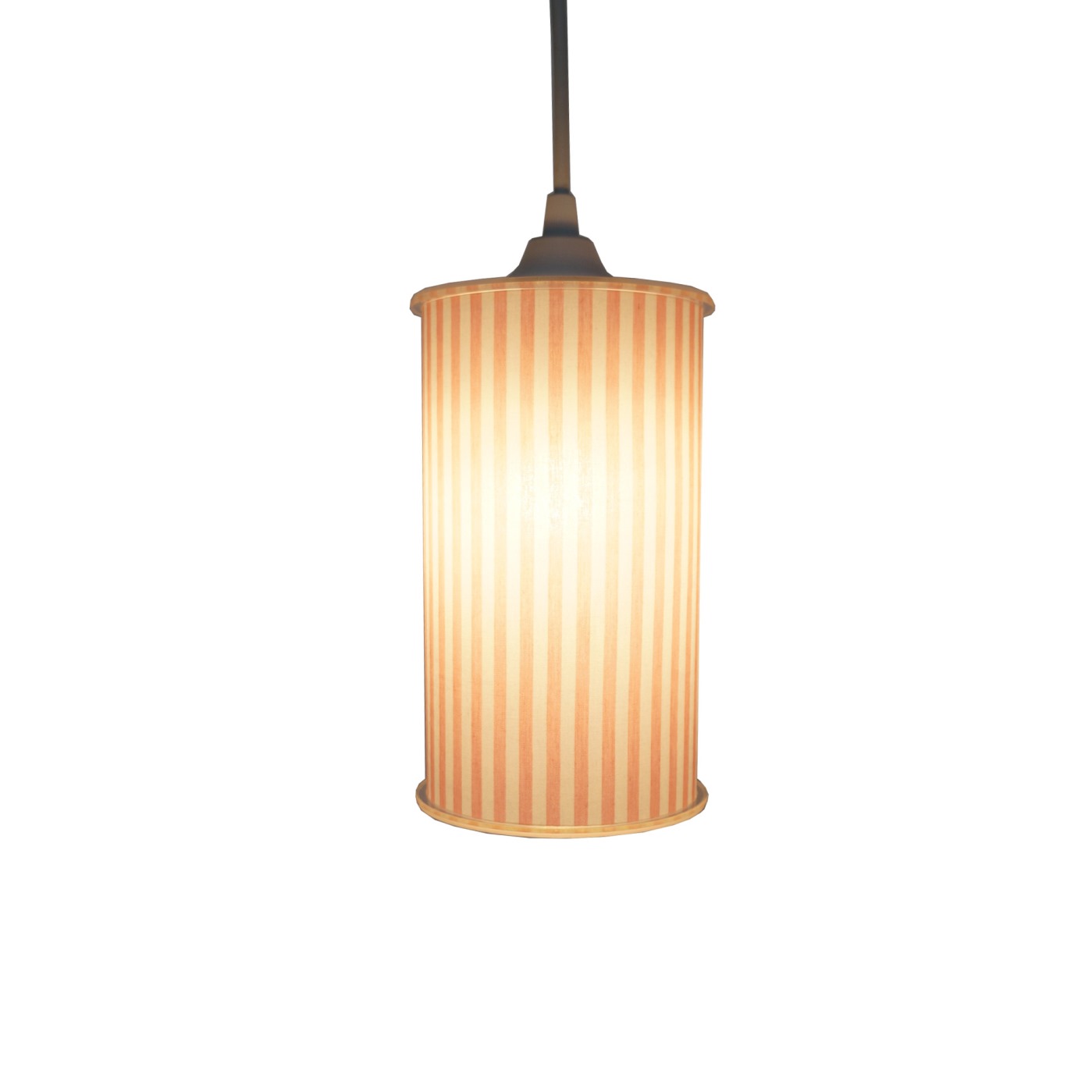 Luminária Pendente Cilíndrica Tecido Listrado Rosa e Branco