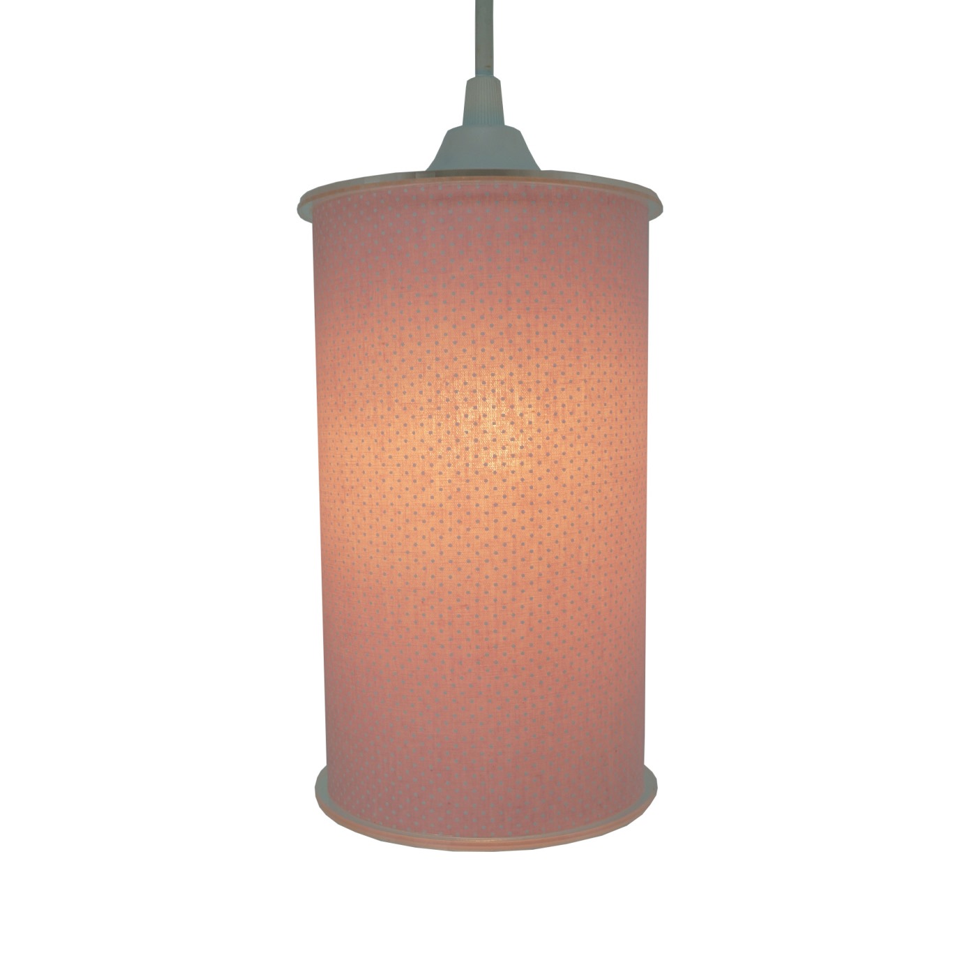 Luminária Pendente Cilíndrica Tecido Poás Rosa e Branco
