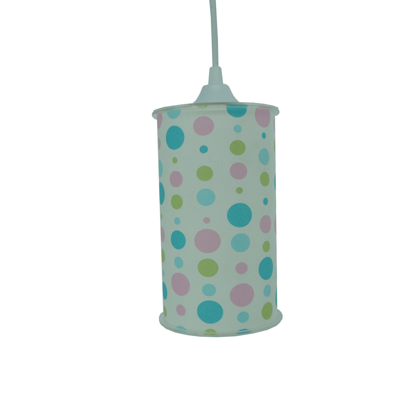 Luminária Pendente Cilíndrica Tecido Poás Verde, Rosa e Azul