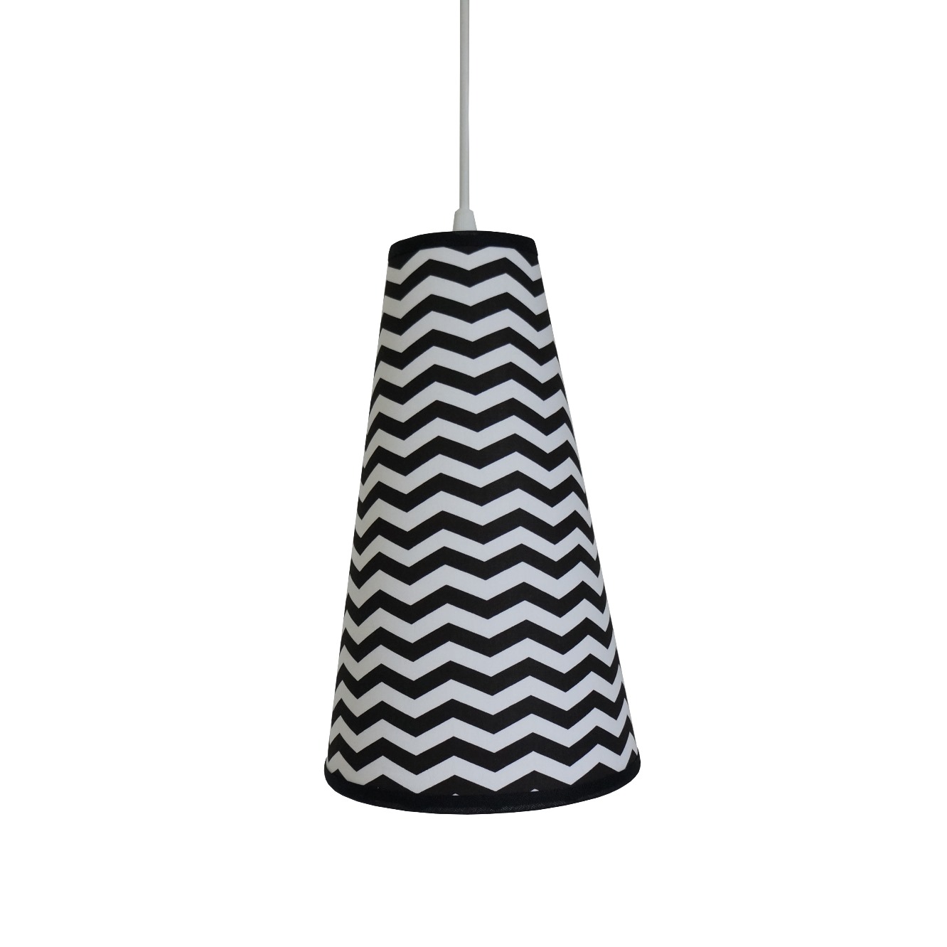 Luminária Pendente Revestida com Tecido Chevron Preto e Branco