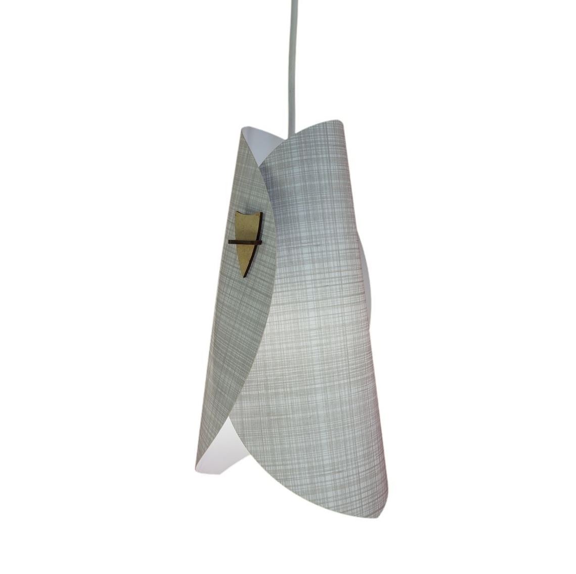 Luminária Pendente Revestida com Tecido Cinza e Branco Modelo Envelope