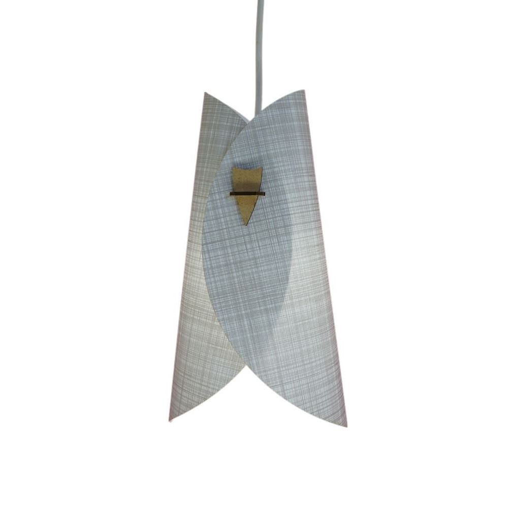 Luminária Pendente Revestida com Tecido Cinza e Branco Modelo Envelope