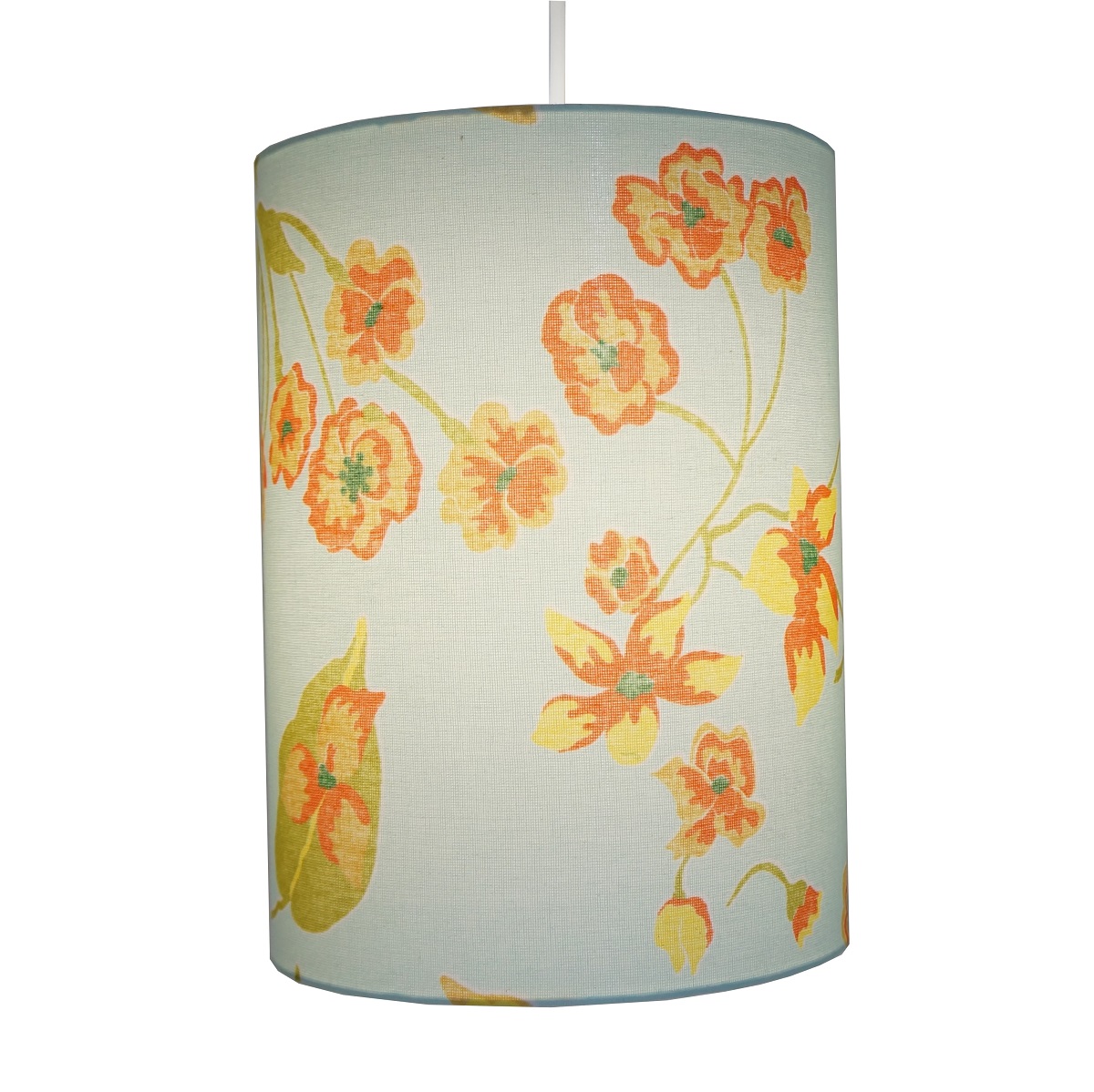 Luminária Pendente Revestida com Tecido Floral Verde e Laranja