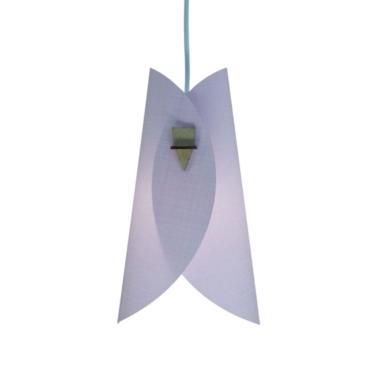 Luminária Pendente Revestida com Tecido Rosa e Branco Modelo Envelope