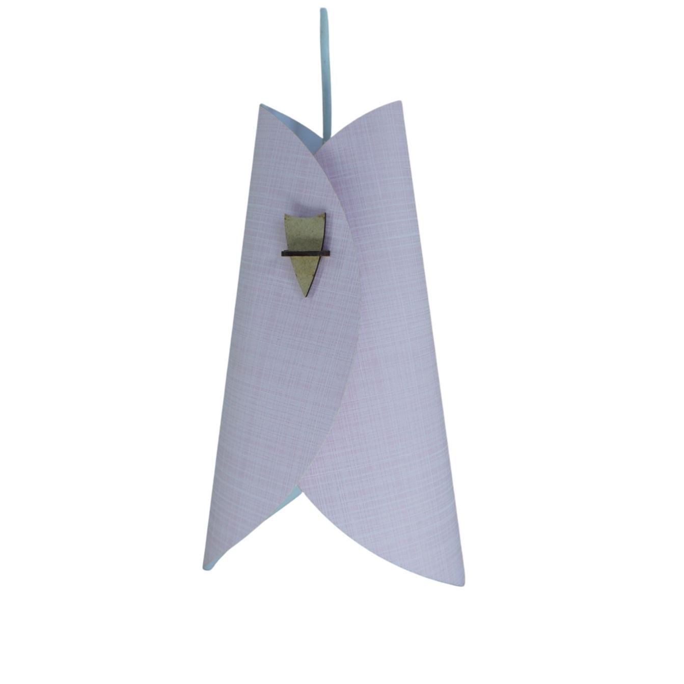 Luminária Pendente Revestida com Tecido Rosa e Branco Modelo Envelope