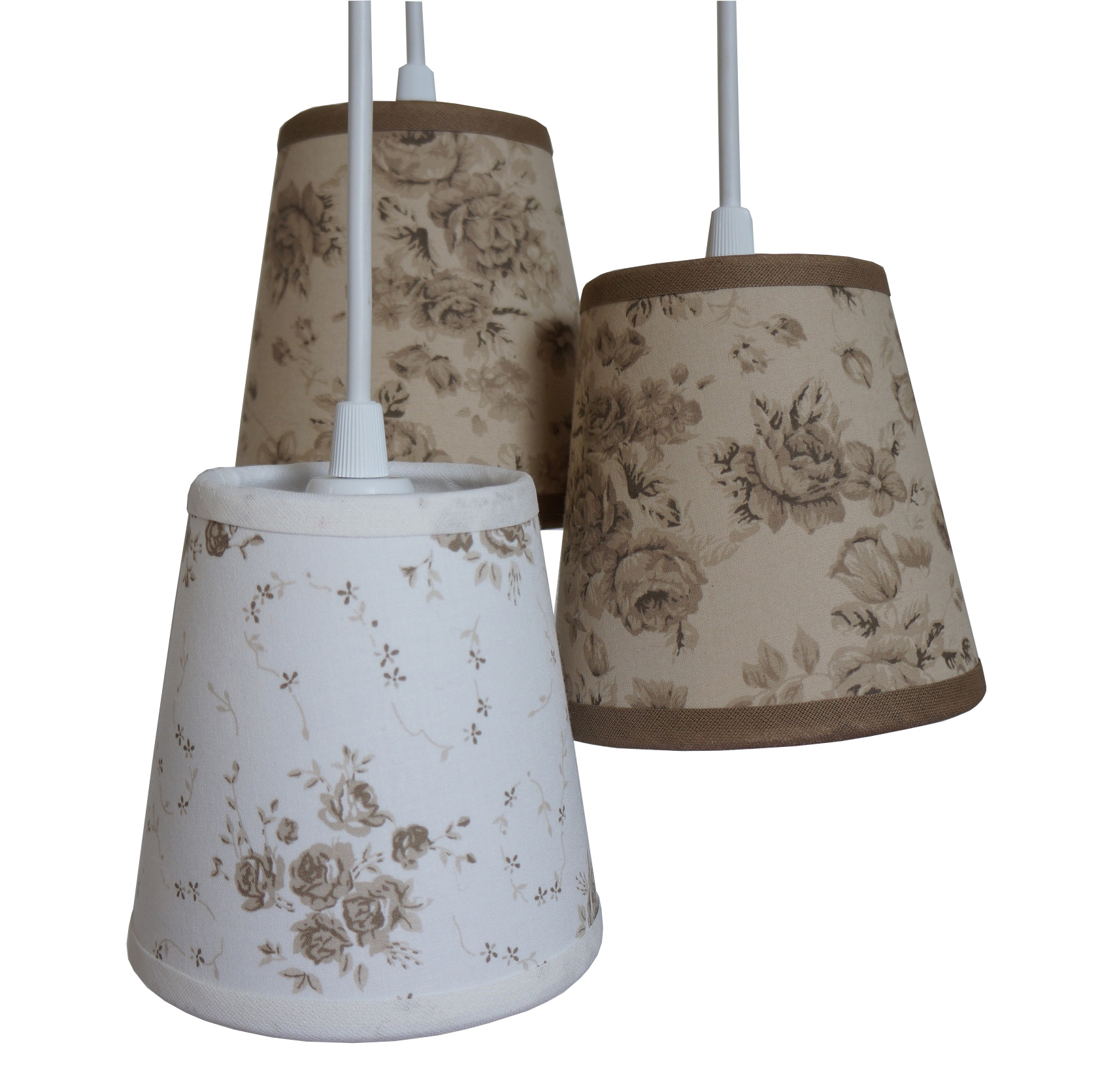 Luminária Triplo Floral Crie Casa Bege e Branco