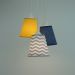 Lustre Infantil 3 Cúpulas Chevron Cinza, Jeans e Amarelo