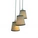 Lustre Pendente 3 Cúpulas Linho Bege e Bordas em Marrom
