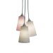 Lustre Pendente 3 Cúpulas Menina Poá e Chevron Rosa e Branco
