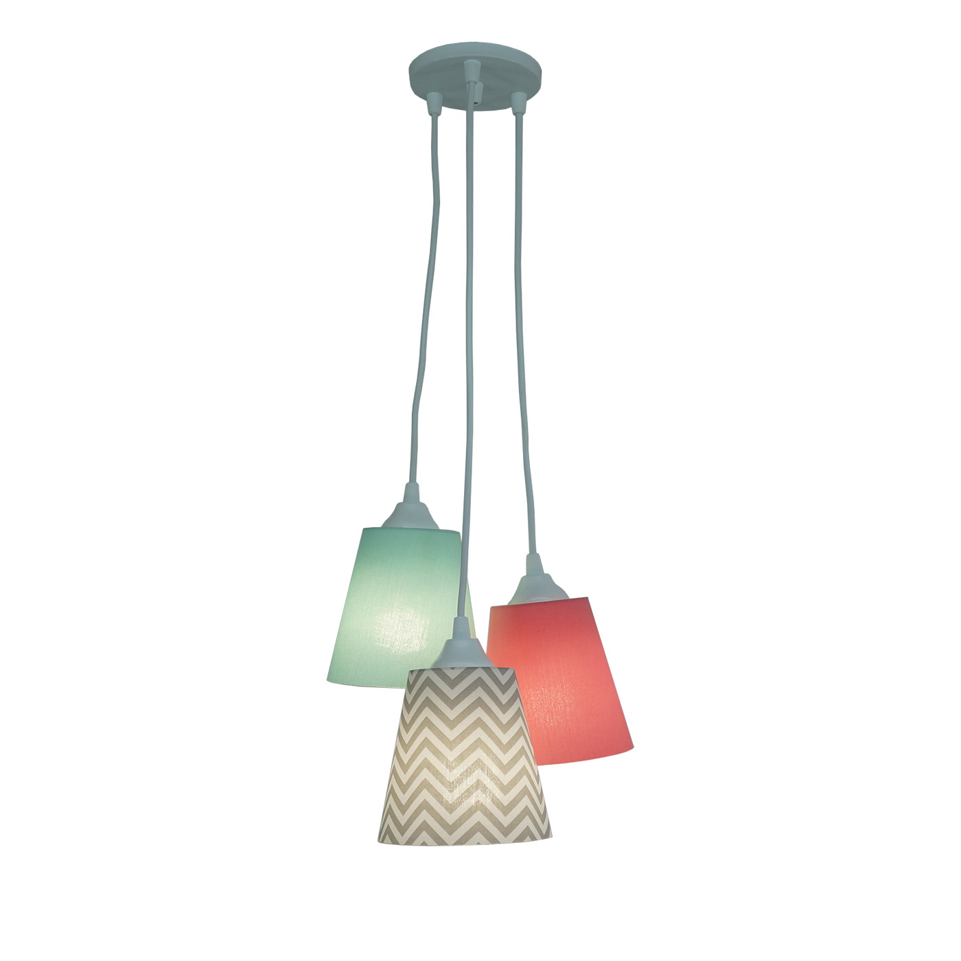 Lustre Pendente 3 Cúpulas Revestidas com Tecidos Chevron