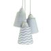 Lustre Pendente 3 Cúpulas Revestidas com Tecidos Cinza e Branco