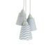Lustre Pendente 3 Cúpulas Revestidas com Tecidos Cinza e Branco
