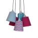 Lustre Pendente 5 Cúpulas Mix Tecidos Rosa e Azul