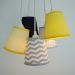Lustre Pendente 5 Cúpulas Tecidos Bebê Chevron Cinza, Azul e Amarelo