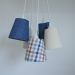 Lustre Pendente 5 Cúpulas em Tecido Azul Jeans, Bege e Xadrez