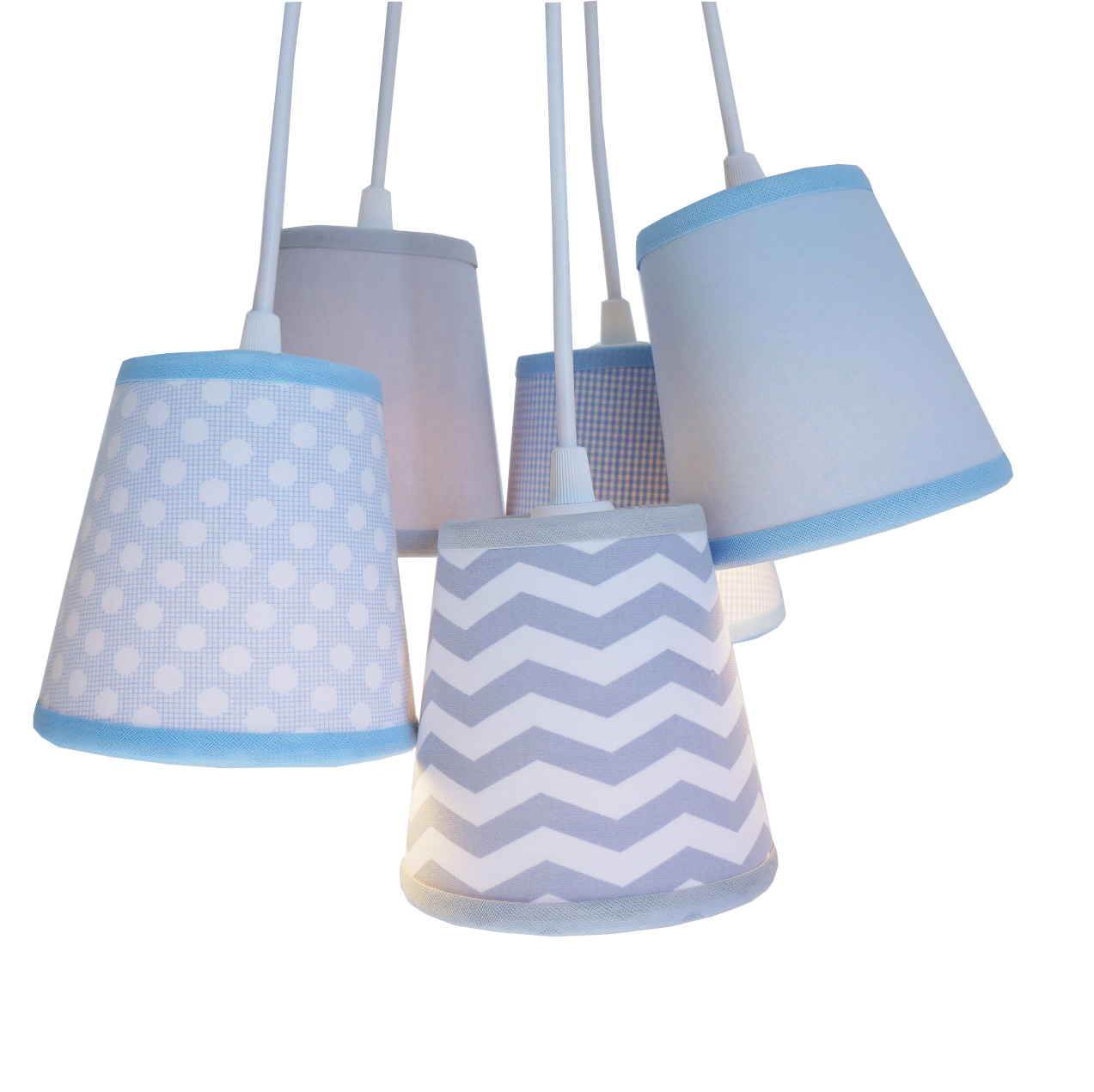 Lustre Pendente Baby Cinza, Branco e Azul Bebê